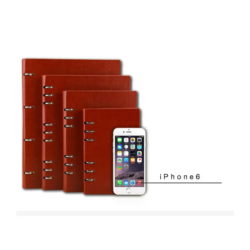 Logo Custom PU Leather A5 Notebook Big A4 Planner Binder Loose leaf Diary Office School Mini A6 Notepad with 6 Rings