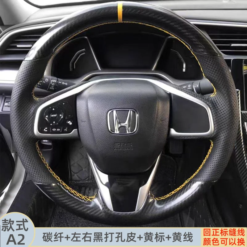 hand stitched non-slip genuine Leather Sports style Car Steering Wheel Cover For Honda Civic 10 2016-2021 CR-V Clarity 2018-2021