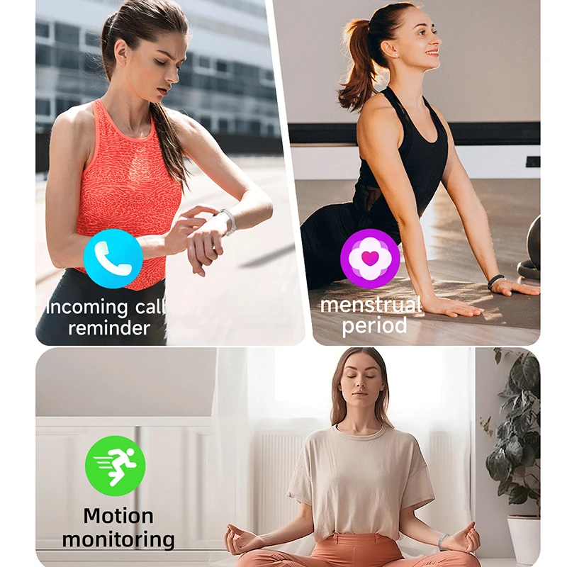 สมาร์ทวอทช์ติดตามสุขภาพสำหรับผู้ชายและผู้หญิง พร้อมหน้าจอแสดงเวลา วัดอัตราการเต้นของหัวใจ ตรวจสอบการนอนหลับ นับก้าว และแจ้งเตือนสายเรียกเข้า