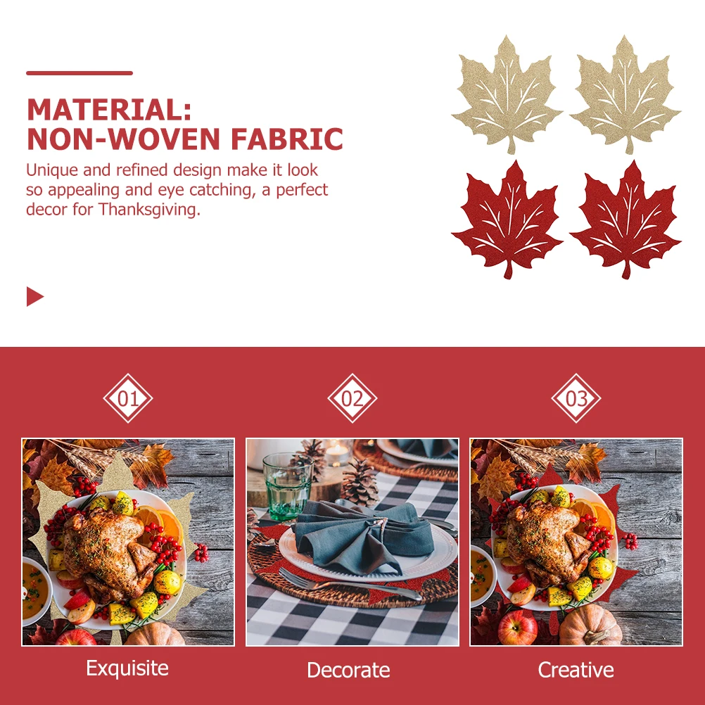 4pcs Thanksgiving Table Mats Fall Leaf Place Mats Harvest Decorative Non-Slip Heat Resistant Counter Mat For Holiday Party