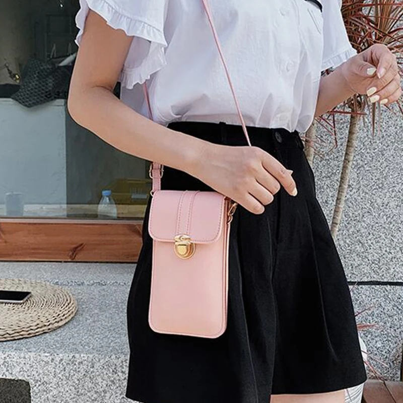 Fashion Women Bags PU Leather Touch Screen Cell Phone Wallets Hasp Crossbody Shoulder Strap Handbag For Female Simple Women Bags