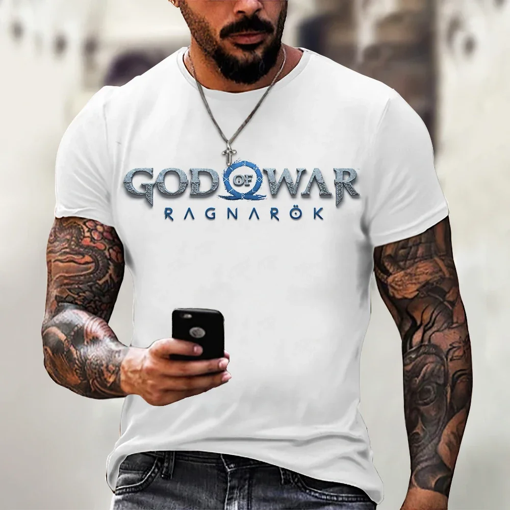 New Fashion God of War 2 Ragnarok 3D Printed T-shirt Men\'s O-neck Flat Cloth Shirt Fun Classic Short Sleeves Plus Size Top Men\'s