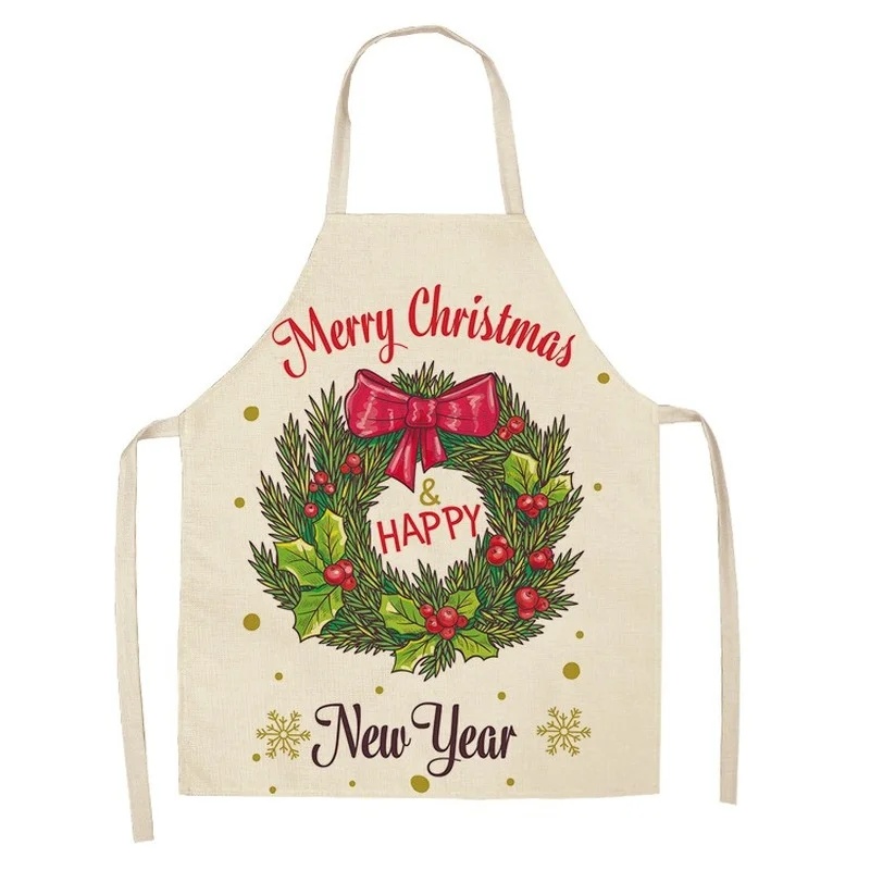 Creative Christmas Printed Women Kitchen Aprons Waterproof Cooking oil-proof Cotton Linen Antifouling Chef Apron man kid aprons