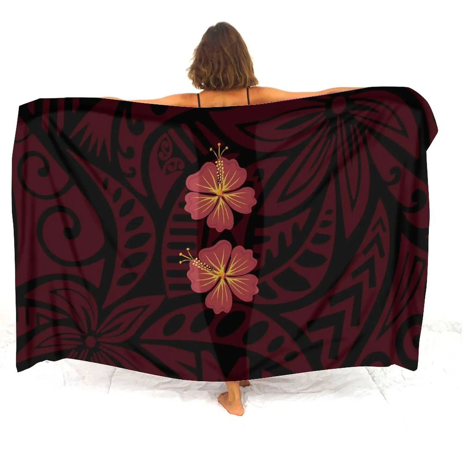 New Design Custom Hawaiian Sarong Polynesian Tribal Pattern Beach Chiffon Bikini Dress Match Casual Swimsuits