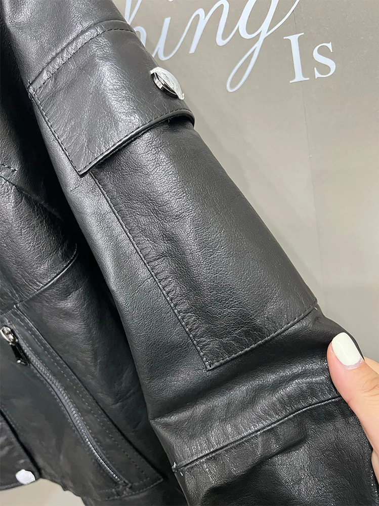 جديد أزياء السيدات حقيقية حقيقية جلد البقر سترة المرأة الجلد الحقيقي منفذها معطف جلد القماش أبلى