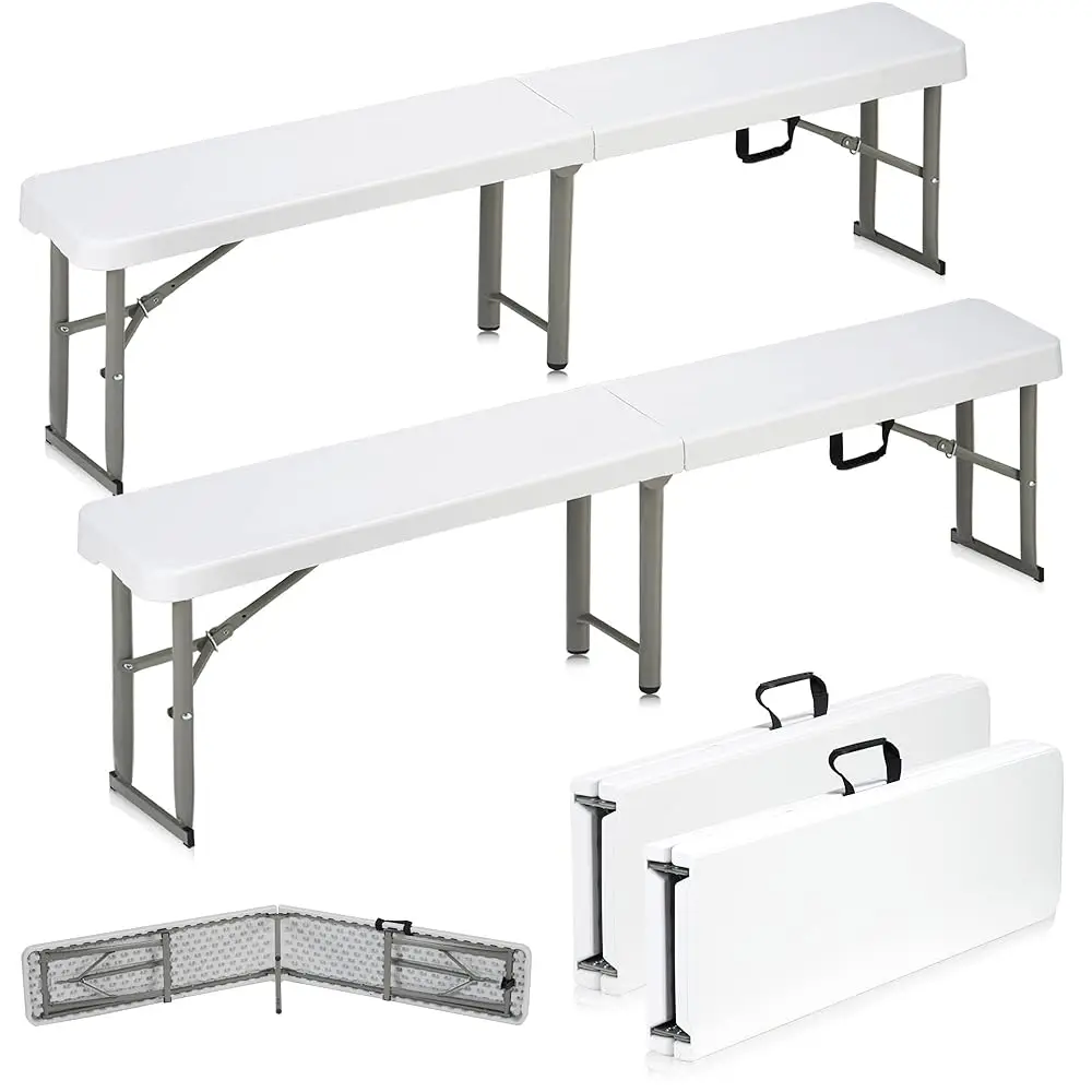 

6Ft Plastic Folding Bench With Carrying Handle & Lock, Portable Outdoor Bench In Garden Picnic Camping Dining Party Seat,