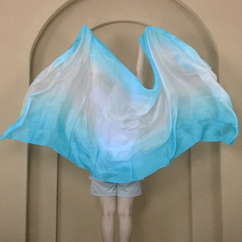 Jedwabny szal do tańca brzucha, barwiony metodą tie-dye, welony do tańca brzucha, lekkie szale damskie do tańca brzucha, gradientowy jedwabny welon do występów.
