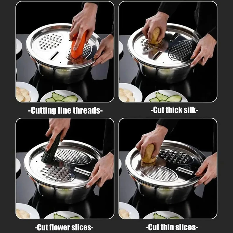 ABVJ-Multifungsi Stainless Steel Basin Alat Pengiris Sayuran Parutan Pengeringan Keranjang Salad Beras Mesin Cuci Drain Colander