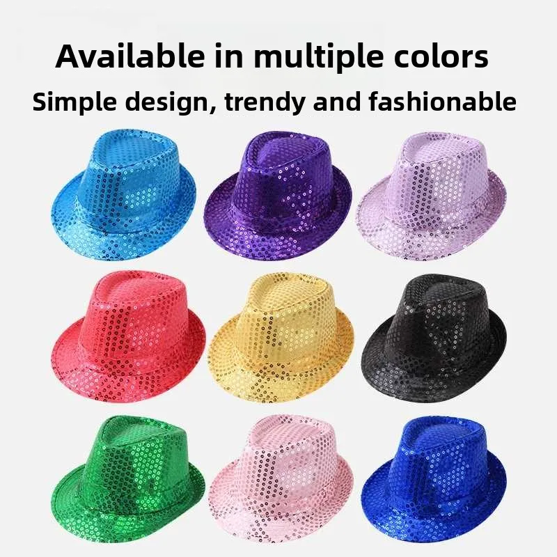 Korean Style Sequin Jazz Hat Adult Children Performance Dance Birthday Cap Black Sequin Party Hat Children Festival Hat