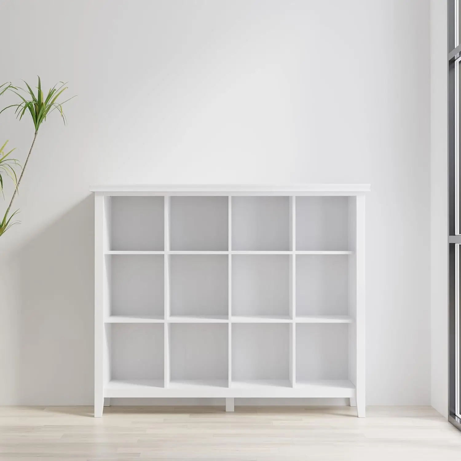 Artisan Solid Wood 48 inch x 57 inch Transitional 12 Cube Storage in White for The Living Room, Study Room and Office