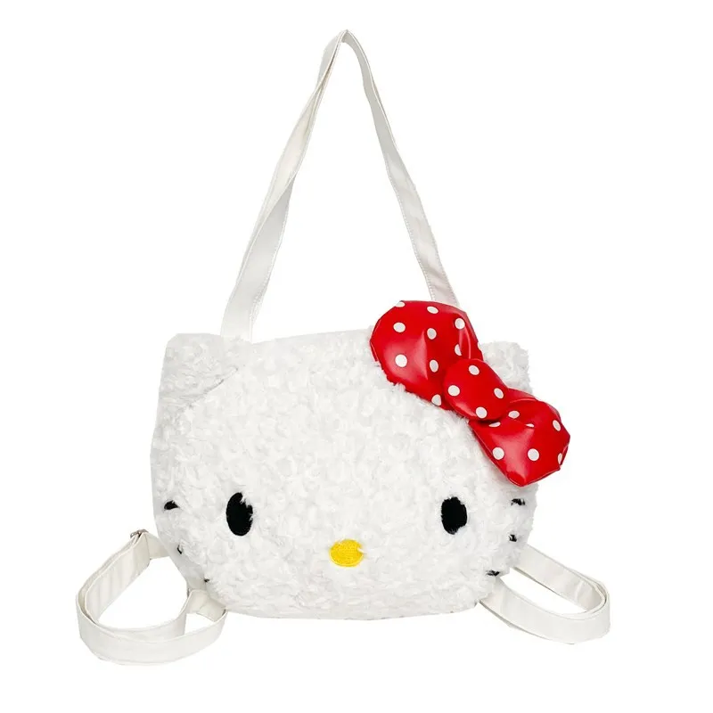 Cute Kt Cat Bag Bow Big Face Cat Plush Shoulder Bag Jk Soft Girl Melody Single Shoulder Storage Big Bag Can Give Gifts To Girls