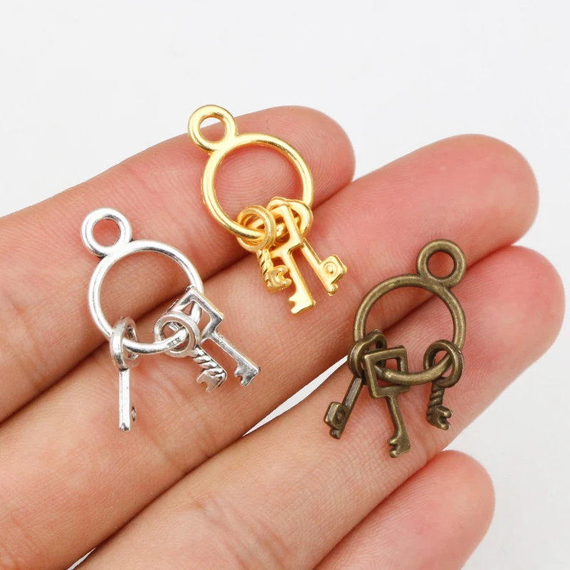 10pcs 24X13mm Antique Silver Plated Bronze Gold Plated Key Chain Handmade Charms Pendant DIY Jewelry Findings