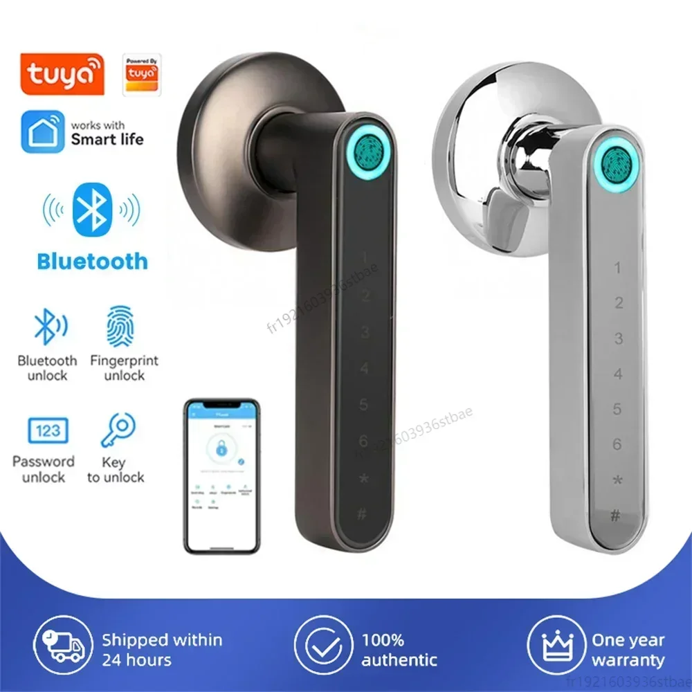 Tuya Bluetooth Electronic Door Lock Biometric Fingerprint Lock Smart Door Handle Keyless Digital Password Unlock Smart Home