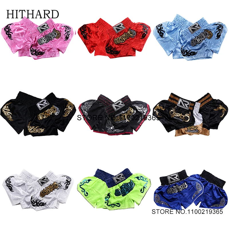 Men's Muay Thai Shorts Embroidery Fight Kickboxing Pants Kids Adults Thaiboxing Grappling MMA Clothing Kick Boxing Shorts Womens