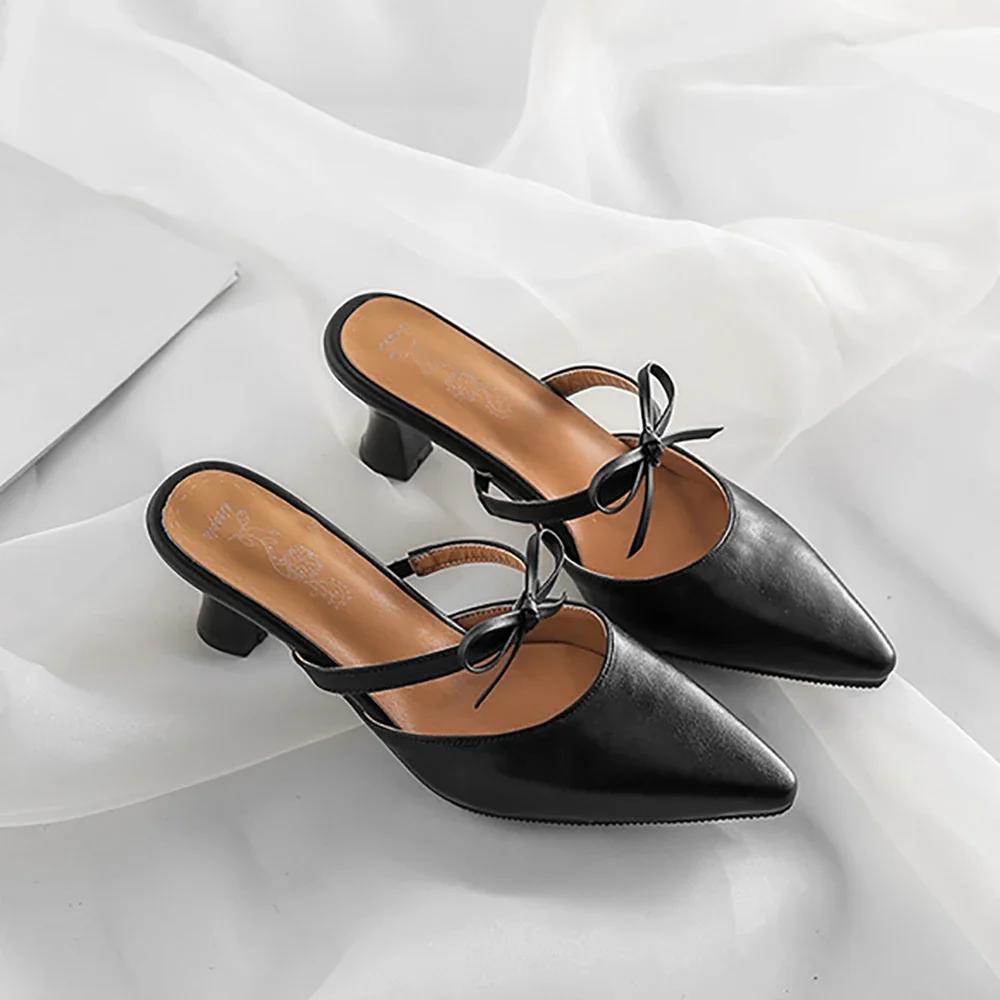 New Summer Fashion Black Apricot Women Causal Mules Pointed Toe High Heel Lady Nude Shoes Plus Big Small Size 31 43 46 view 2