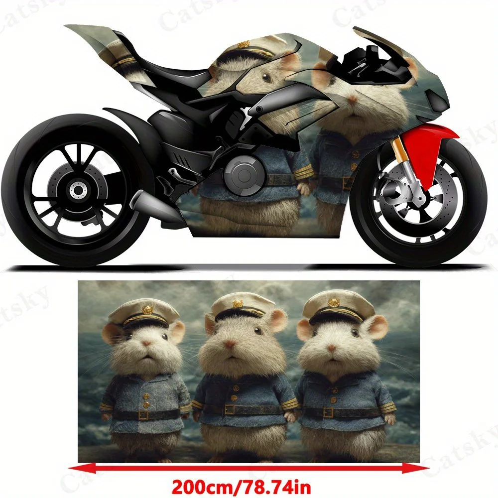 Uniformed Mice Cute Motorcycle Film Stickers, Durable PVC Adhesive Decals for Motorcycle Customization, Weather-Resistant Protec