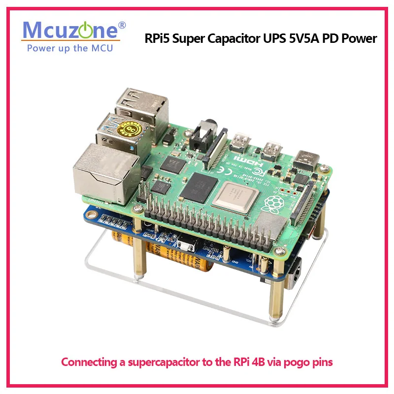 Moduł zasilania UPS PD z superkondensatorami 5V5A dla Raspberry Pi 5, obsługuje szeroki zakres napięć 9-24V lub wejście PD USB-C oraz wyjście USB-C PD. — zdjęcie produktu 4