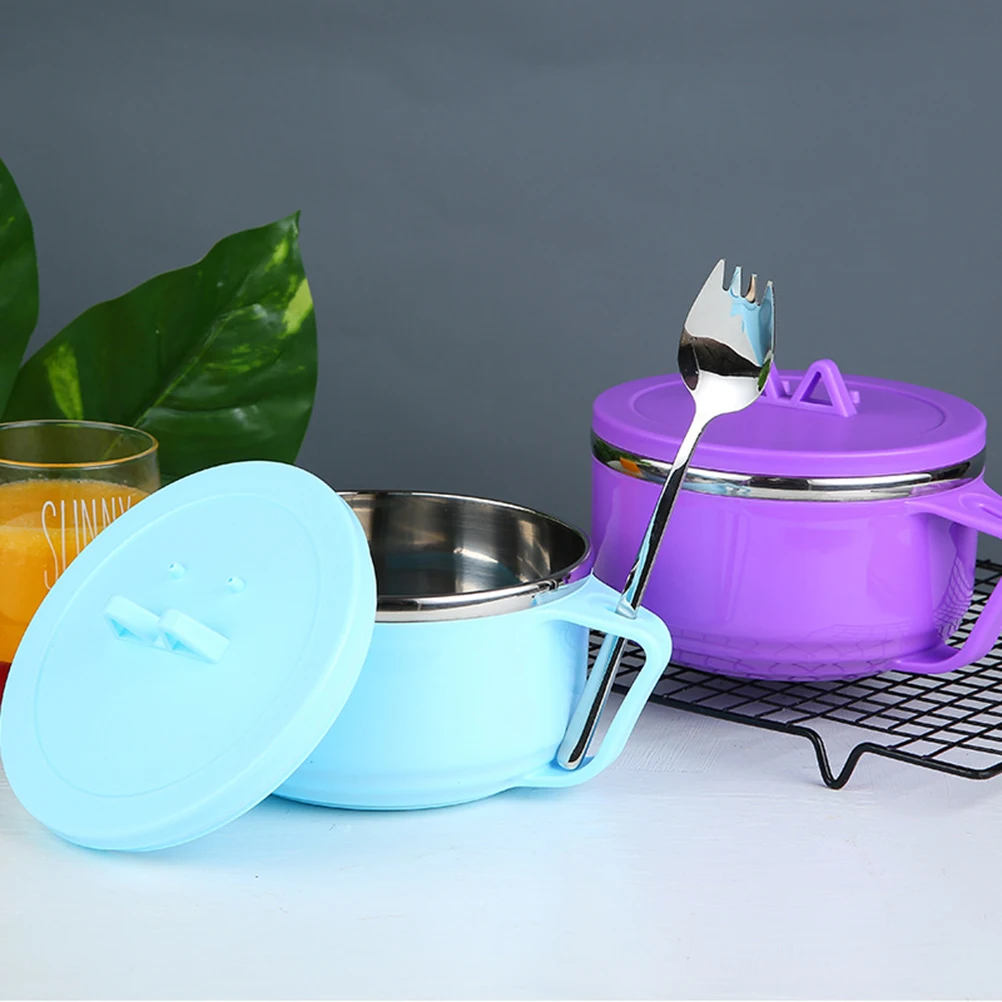 

Stainless Steel Noodle Bowl Container Tableware with Lid Portable Compact Size Food Storage Instant Noodles Snack Mixing Salad