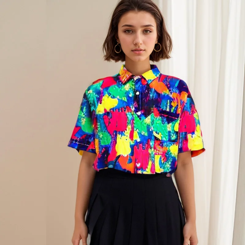 DAYIFUN بلوزات نسائية رفيعة وفضفاضة قمصان الشاطئ المزهرة بأكمام قصيرة على الطراز الياباني سترة علوية بلوزات صيفية غير رسمية 2025