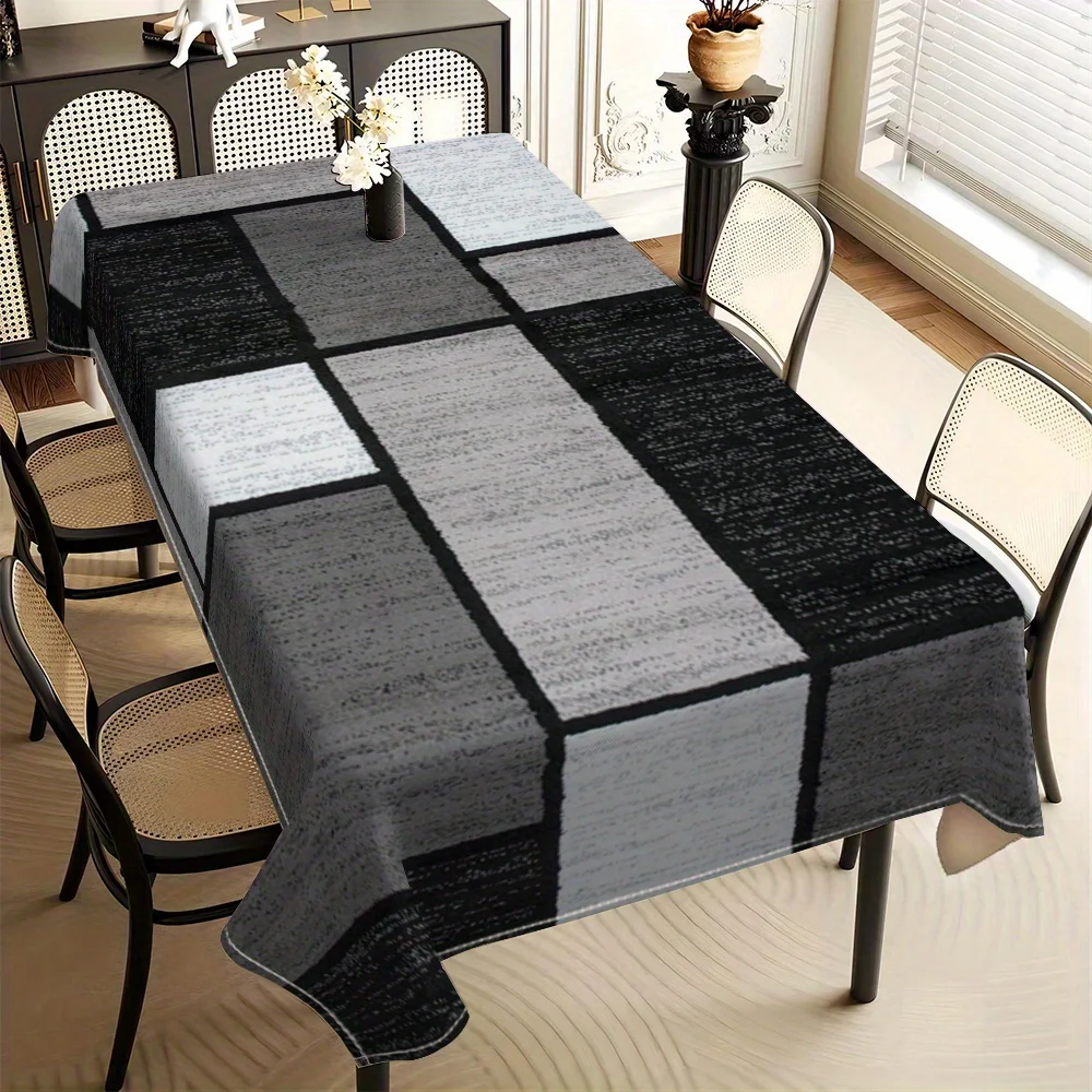 JIT, a 1pc modern minimalist and geometric patchwork tablecloth, featuring black, gray and white as the main colors.zyc