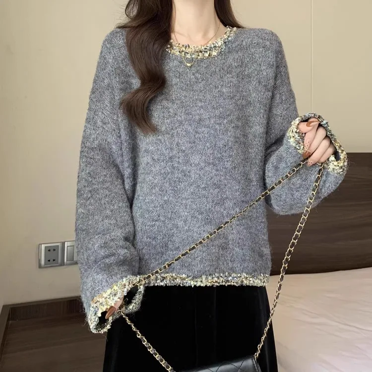 

Модная вязаная шерстяная рубашка, весенне-осенние короткие топы, трикотажная одежда с длинными рукавами, корейский женский свитер, пуловеры, блузка