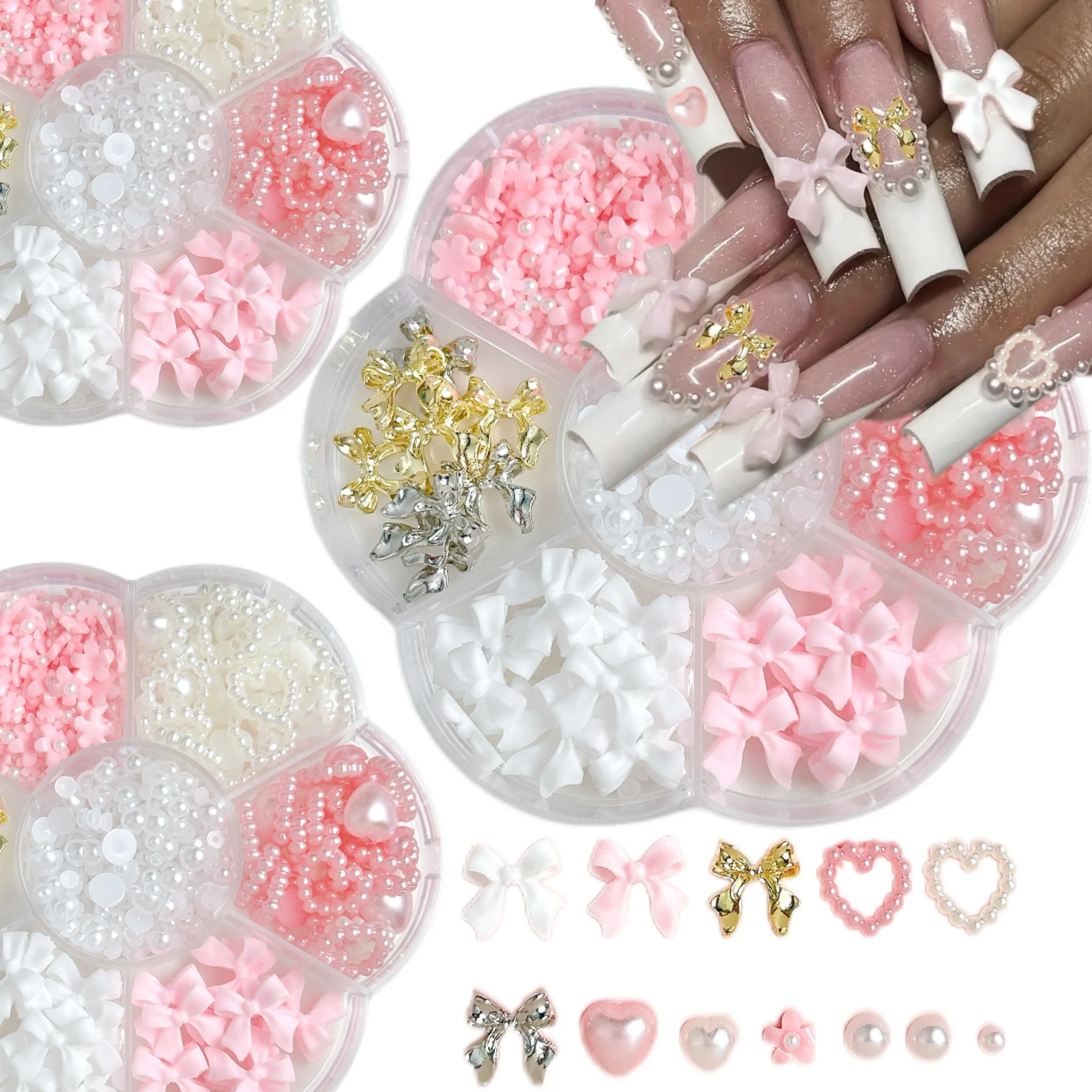 1 ボックス絶妙な合金中空弓チェリーネイルアートチャームカラフルなちょう結び模擬ロリポップハート樹脂ネイルデコレーション DIY