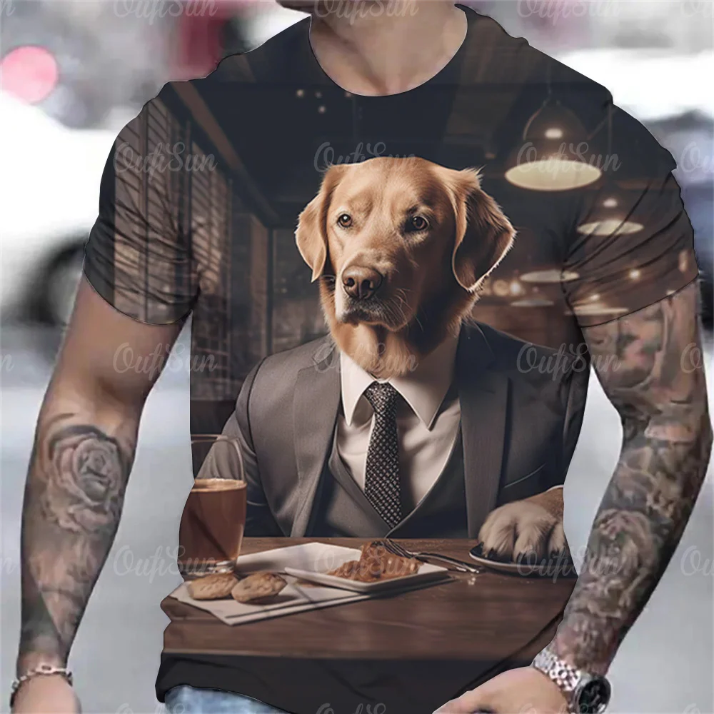 Dog Graphics T-Shirt For Men 3d Printing Tees Ferocious Animal Camisetas Pattern Short Sleeve Tops Summer Casual Men's Clothing