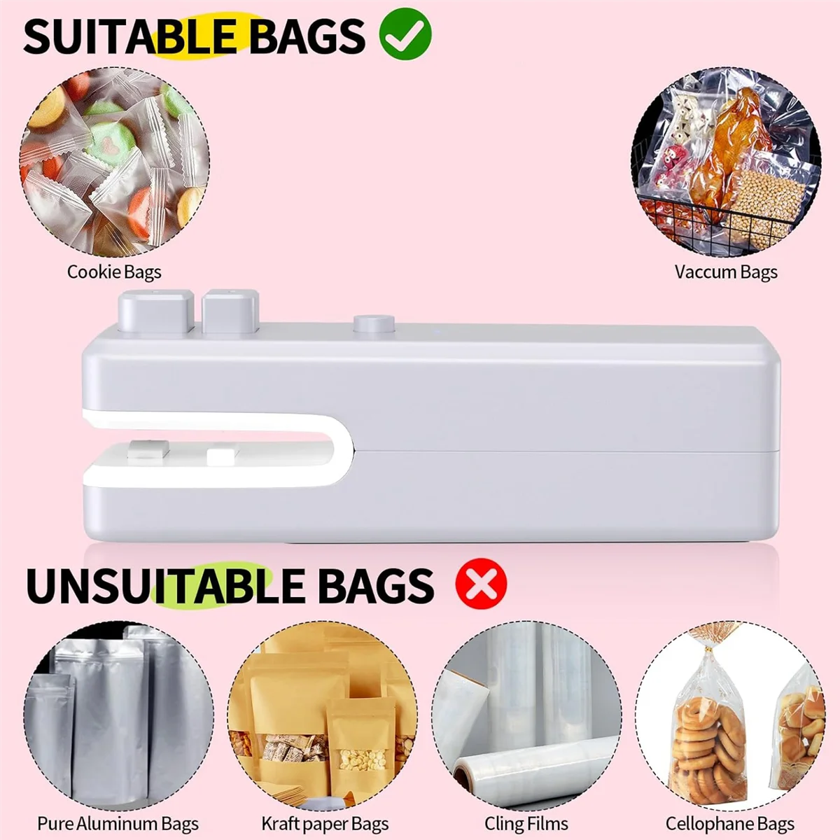 Bag Sealer , 3 in 1 Mini Bag Sealer Heat Seal with Cutter & Magnet,Rechargeable Mini Chip Bag Vacuum Sealer Machine Grey