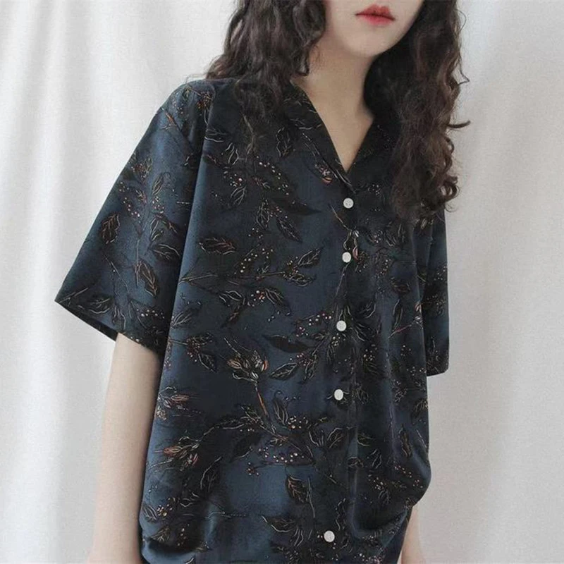 MEXZT Vintage Harajuku Print Shirt Women Summer Streetwear Short Sleeve Oversize Blouses Korean Fashion Elegant Casual Top New