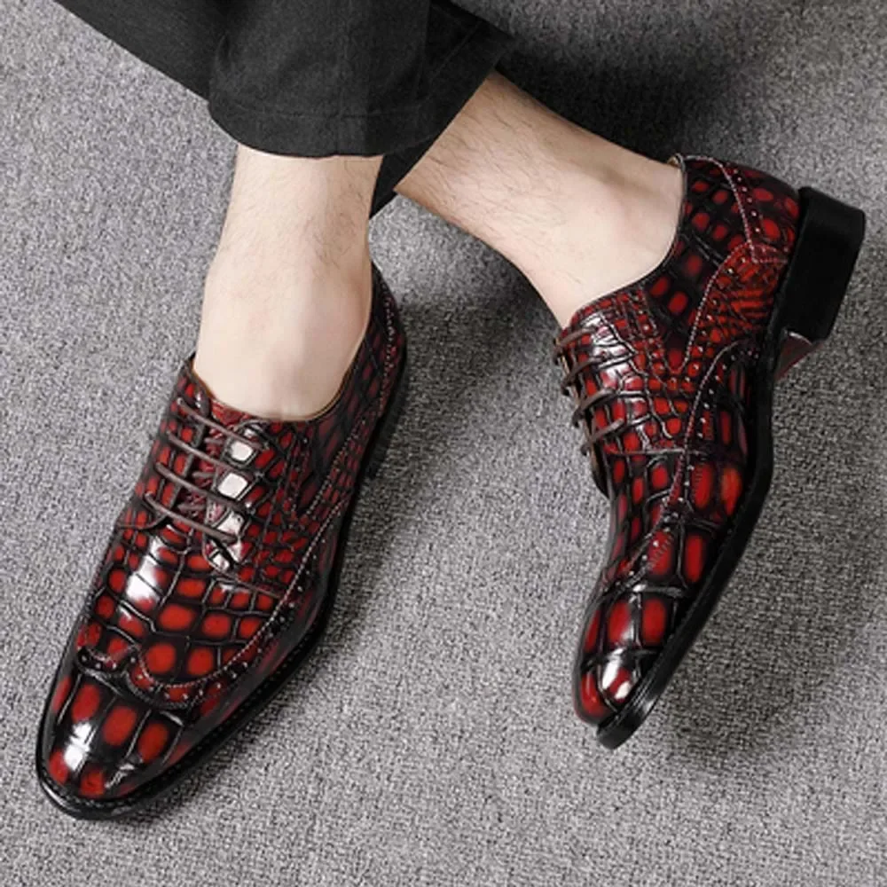 hulangzhishi Round head  business  Men crocodile shoes flat lace-up office youth men male formal