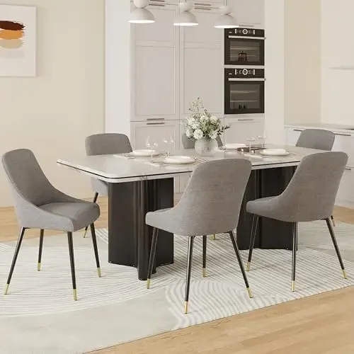 LUMA Dining Chairs Set of 6, Upholestered Fabric Kitchen Chairs with Metal Legs and Padded Cushion, Armless Accent Side
