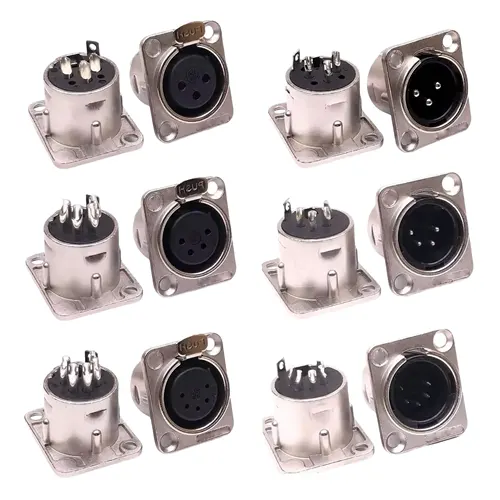 Imagen 1 del producto Conector XLR de 5 uds., 3 pines, 4 pines, 5 pines, Panel macho hembra, conector de clavija para micrófono de Audio, enchufe XLR de Metal de contacto de cobre