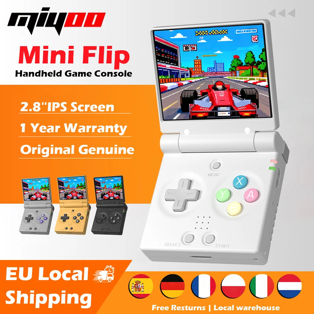 MIYOO Mini Flip Retro Handheld-Spielkonsole 750*560 2,8 Zoll IPS-Bildschirm Tragbare Videospielkonsolen Klassischer Gaming-Emulator mit Neuem Scharnier Kindheitsgeschenke Lokaler Versand