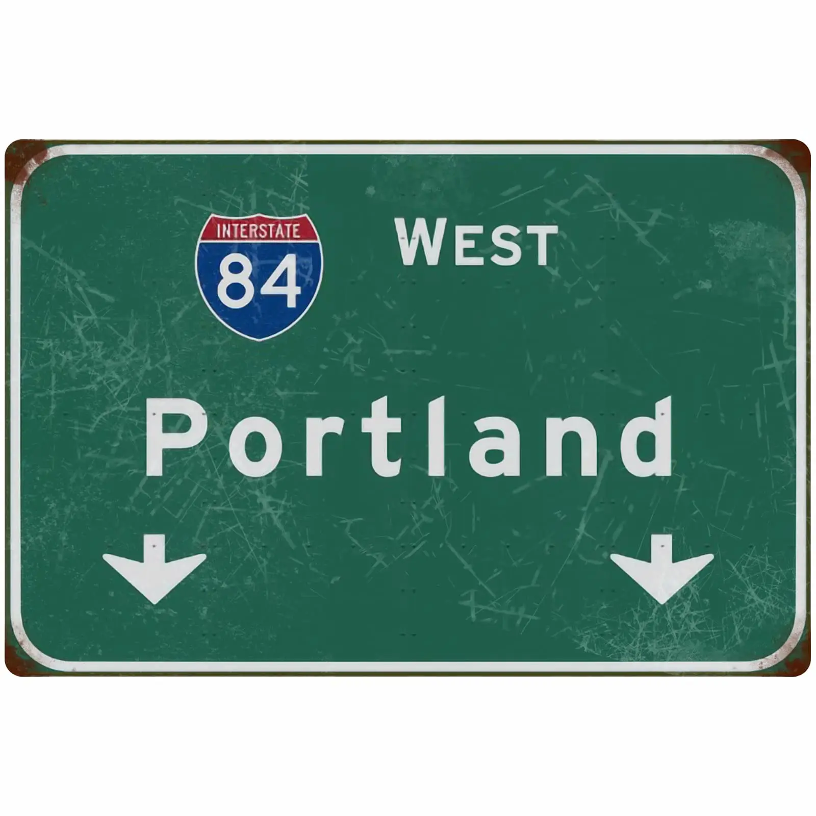 Bakaevsm Tin Sign Retro West Portland Interstate 84 Direction Sign Sign Bar Club Restaurant Wall Decoration 18x12 Inches