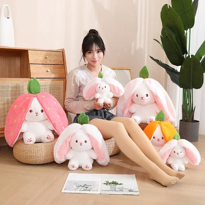 

Funny Joy Kawaii Fruit Bunny Plush Toy Cute Carrot Strawberry Turn Into Rabbit Plush Toy Kids Birthday Christmas Gift