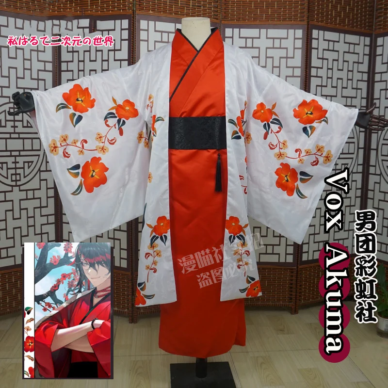 

COS-KiKi Anime Vtuber Luxiem Nijisanji Vox Akuma 2022 New Year Kimono Cosplay Costume Game Suit Halloween Carnival Party Outfit