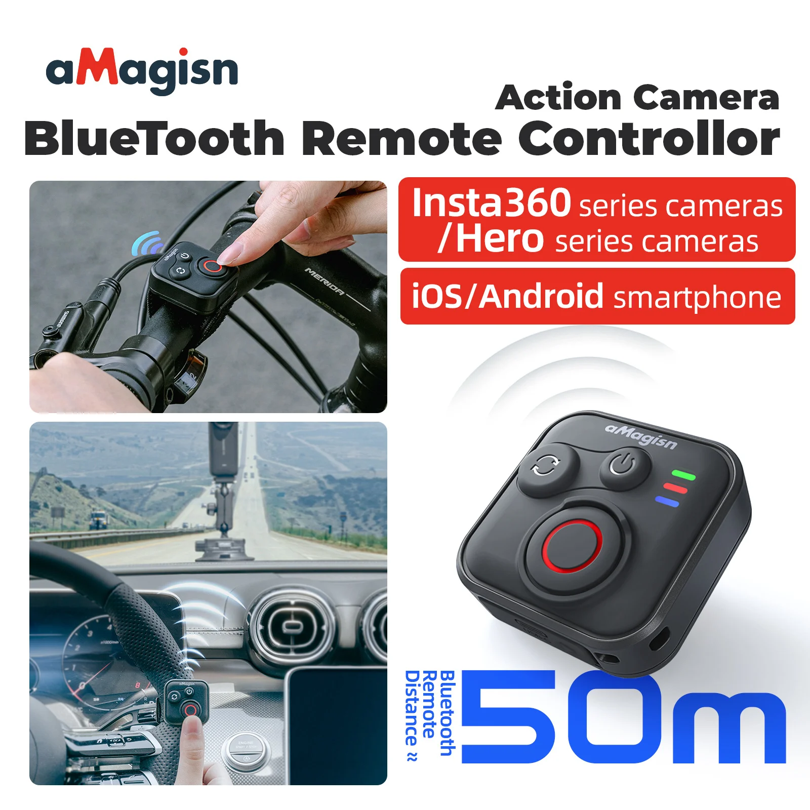 New Amagisn Bluetooth Remote Control 50M Wireless Shutter For Insta360 Gopro Hero Ios Android Smartphone Action Camera Accessory