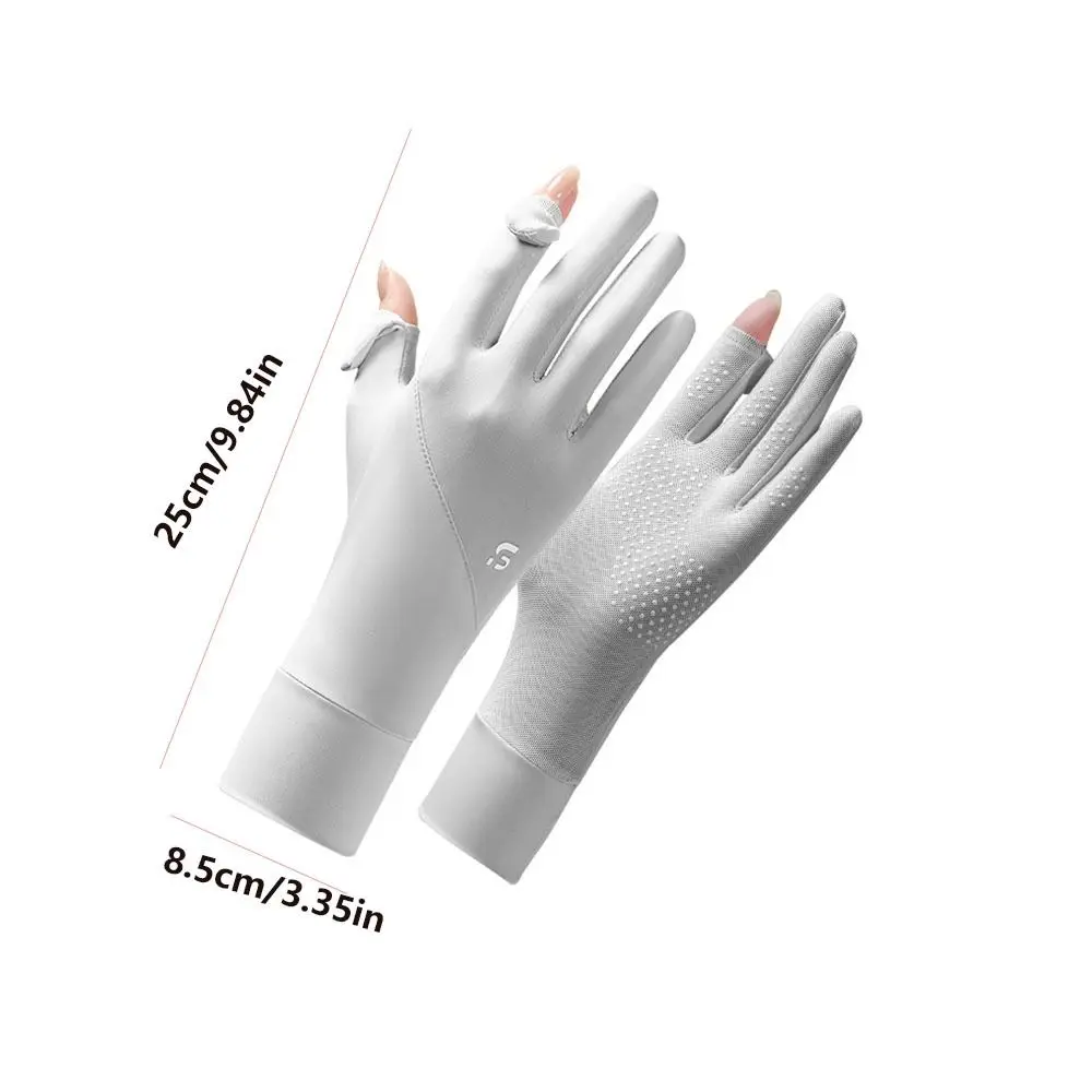 Ice Silk Women Sunscreen Gloves Thin Anti-UV Touch Screen Ice Silk Gloves Exposed Finger Breathable Cycling Driving Gloves