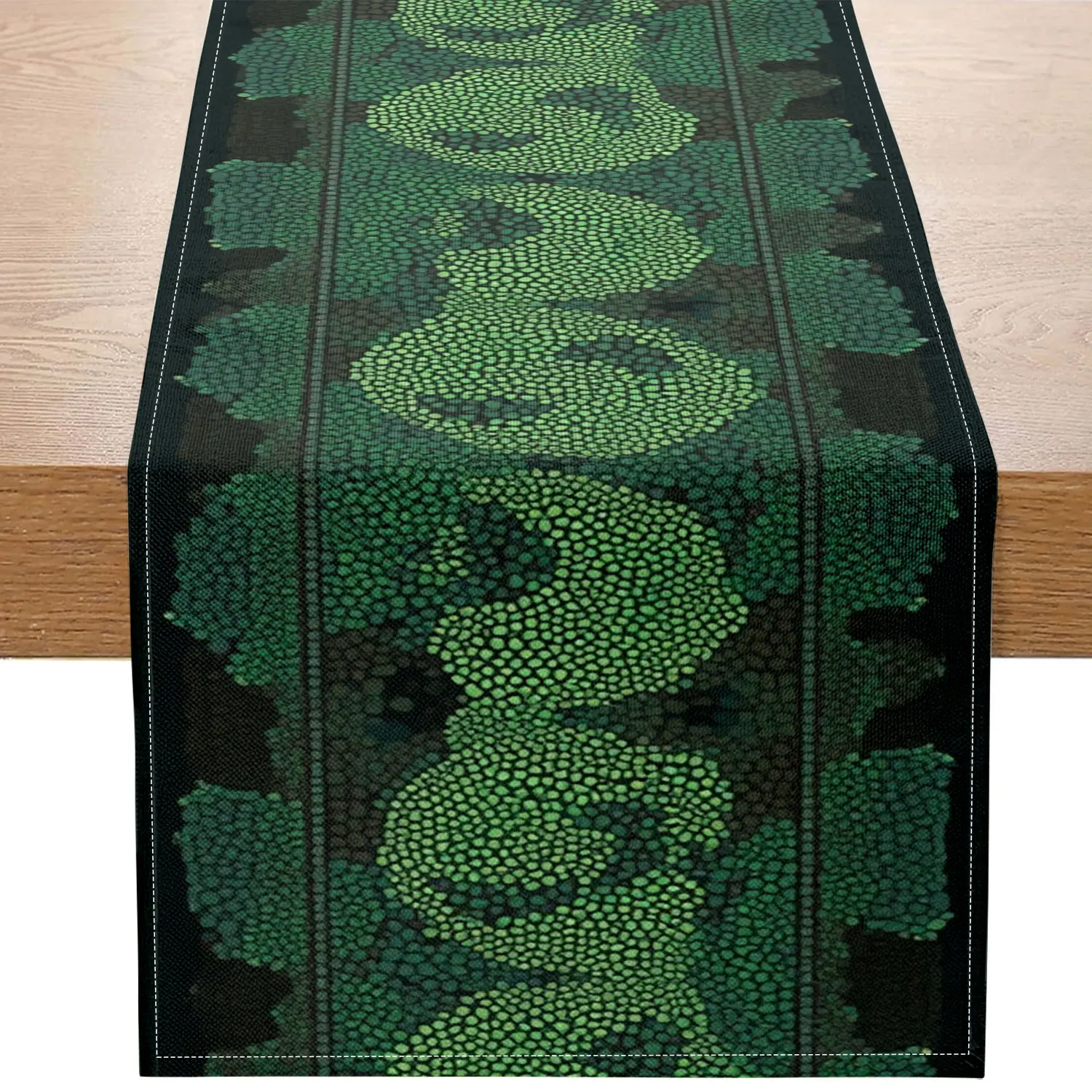 1 Piece of Forest-Themed Round Floral Pattern Table Runner, Featuring Green Circular Flowers, Suitable for Pastoral-Style Homes, Forest-Themed Parties, Etc