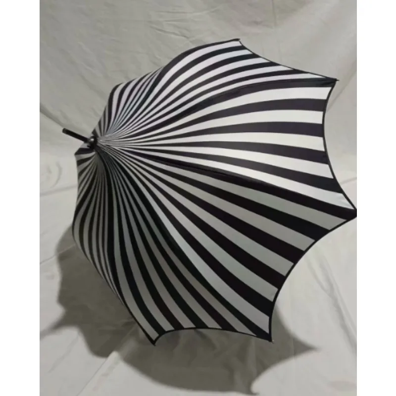 Striped Octagonal UV Umbrella, Dark Style Sun Rain Dual Use