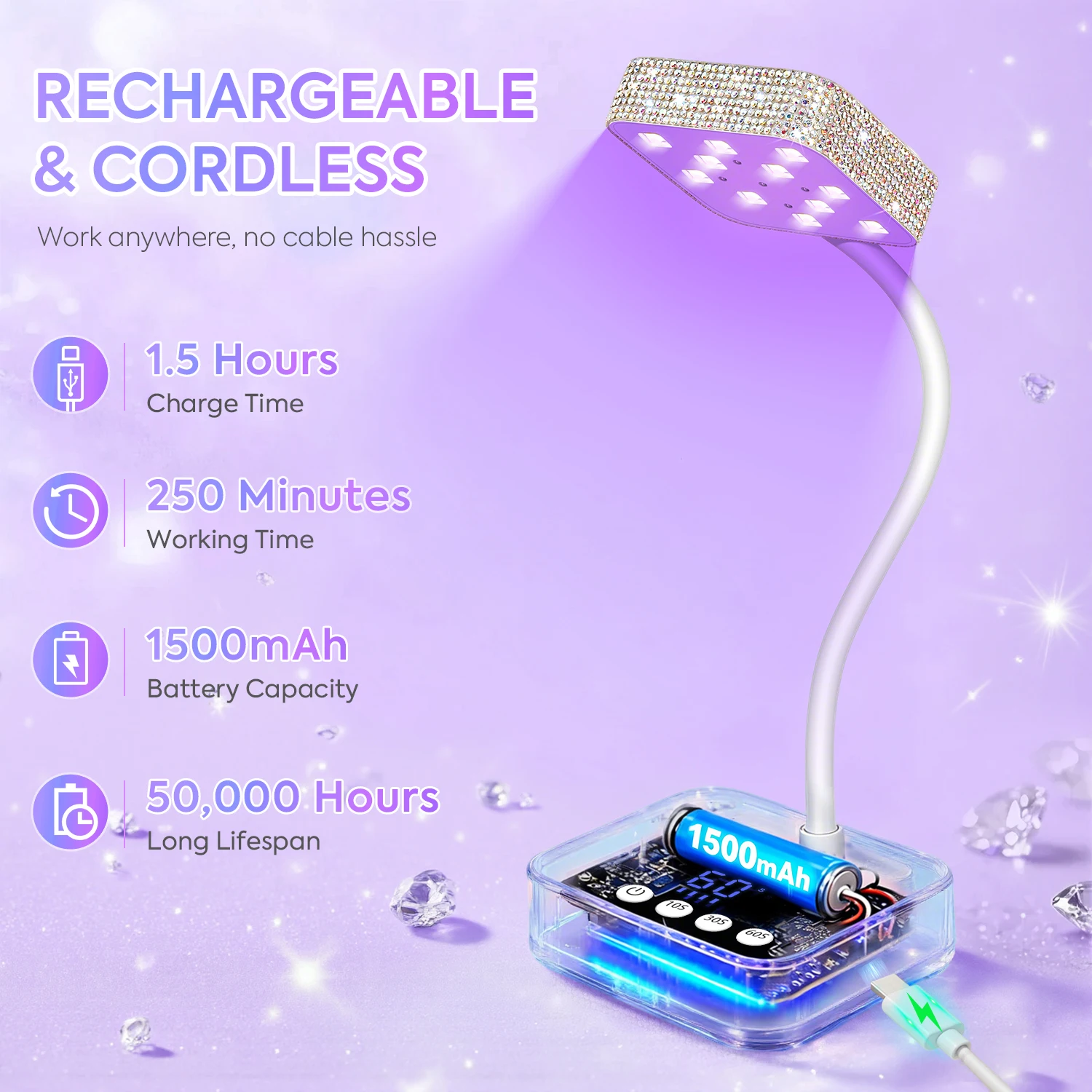 Professionelle Nagellampe, LED-UV-Nageltrockner, automatische Erkennung, Touch-Steuerung, schnell trocknendes Nagellicht, 360-Grad-biegsame Tischlampe für den Salon