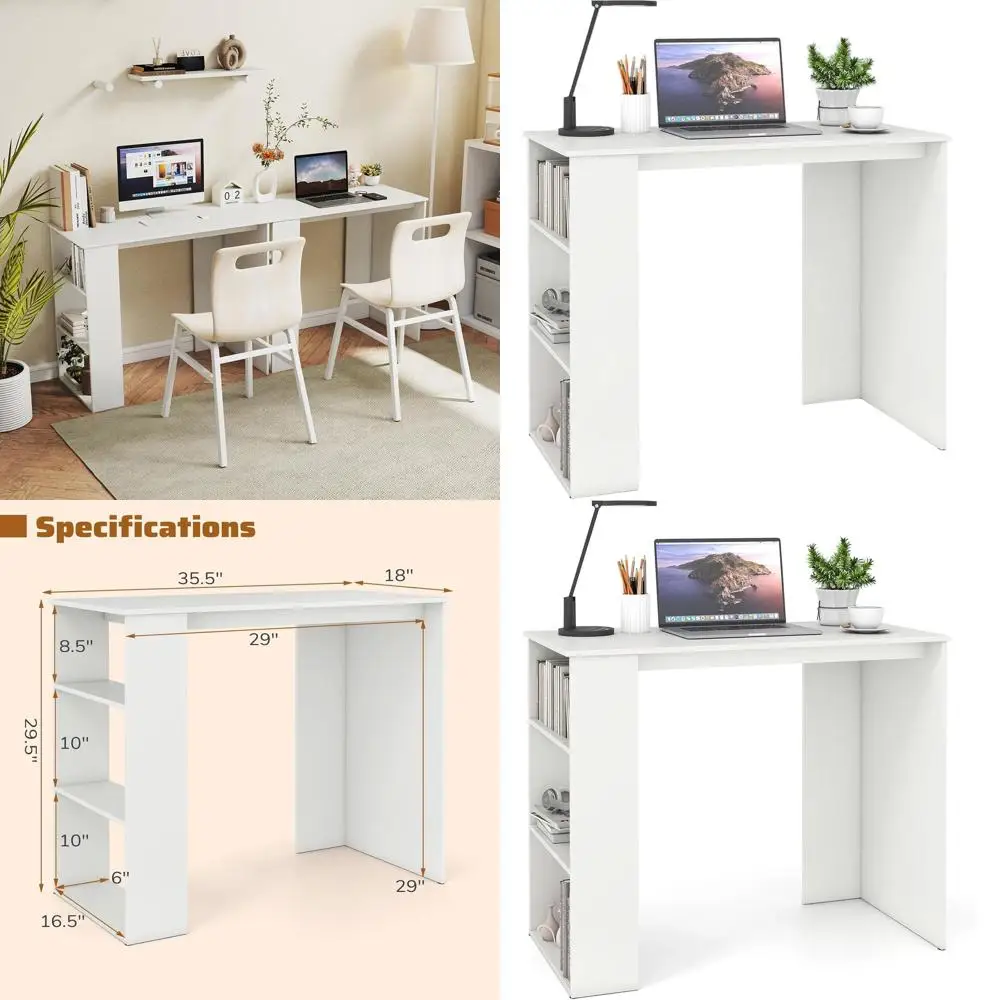 

Compact 35.5 White Desk with Storage Shelf for Home Office, Laptop, and Study in Small Spaces