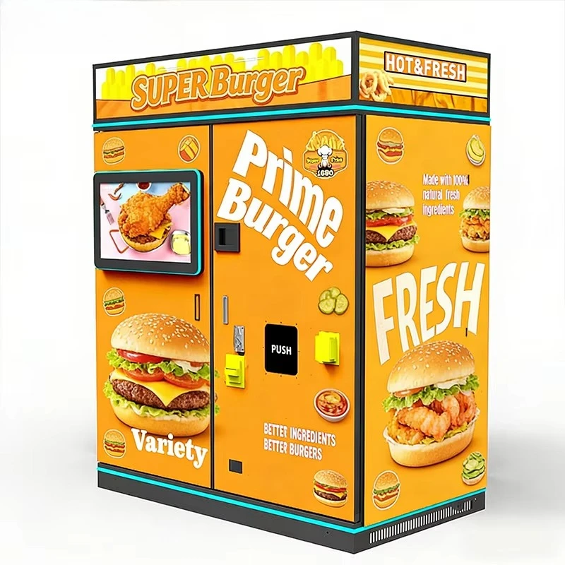 Customized Fast Food Vending Machine with Microwave Oven, SDK Supported Hamburger Vending for Breakfast Lunch Late-Night Snacks