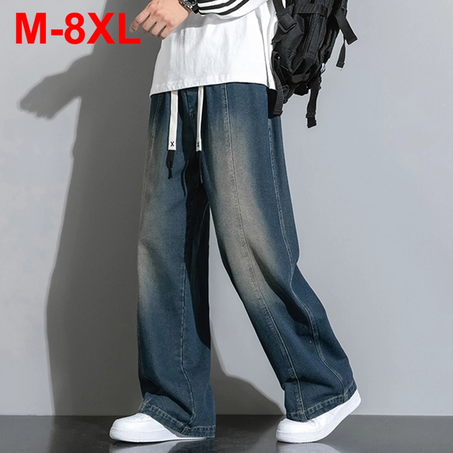 

8XL Plus Size Men Jeans Vintage Baggy Jeans Blue Loose Wide Leg Denim Pants Man Big Size Jeans Trousers
