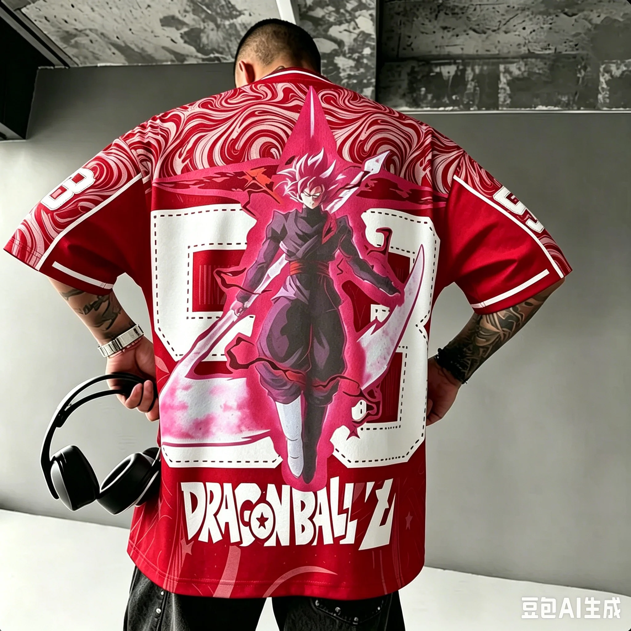 Nueva Camiseta Gráfica de Dragon Ball Black Goku Rose para Hombre, Número 23, Estampado Completo en la Espalda, Manga Corta, Secado Rápido, Malla, Jersey de Anime