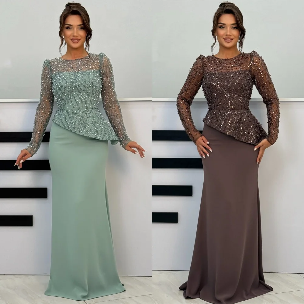 

Customized Jersey Beading Glitter O-Neck Trumpet Long Dresses Bespoke Occasion Women Luxury Evening Elegant Party Wedding