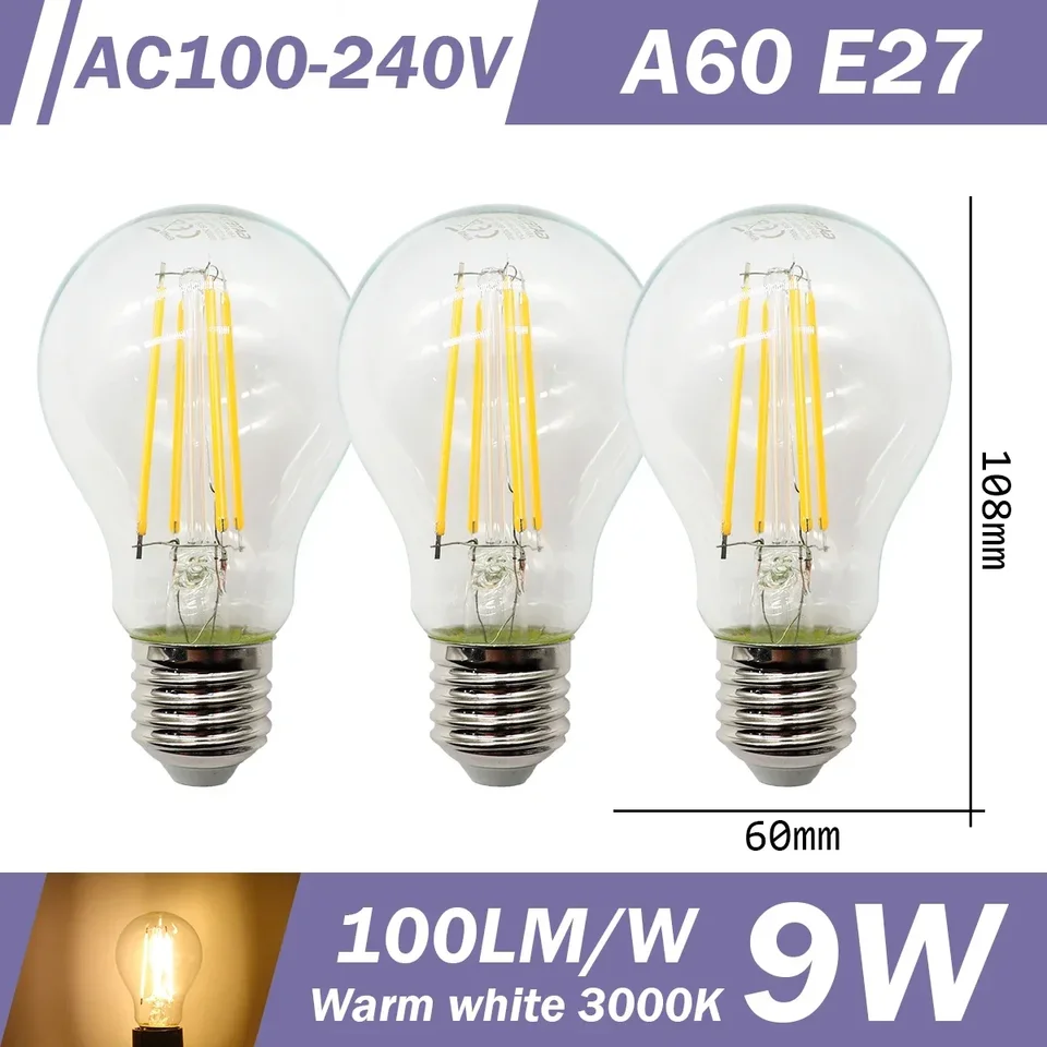 3pcs Retro Led Light Bulb E27 B22 E14 C35 A60 ST64 AC220-240V Edison Filament Bulb Vintage Warm Glass Lamp Lighting Indoor Light, image 11
