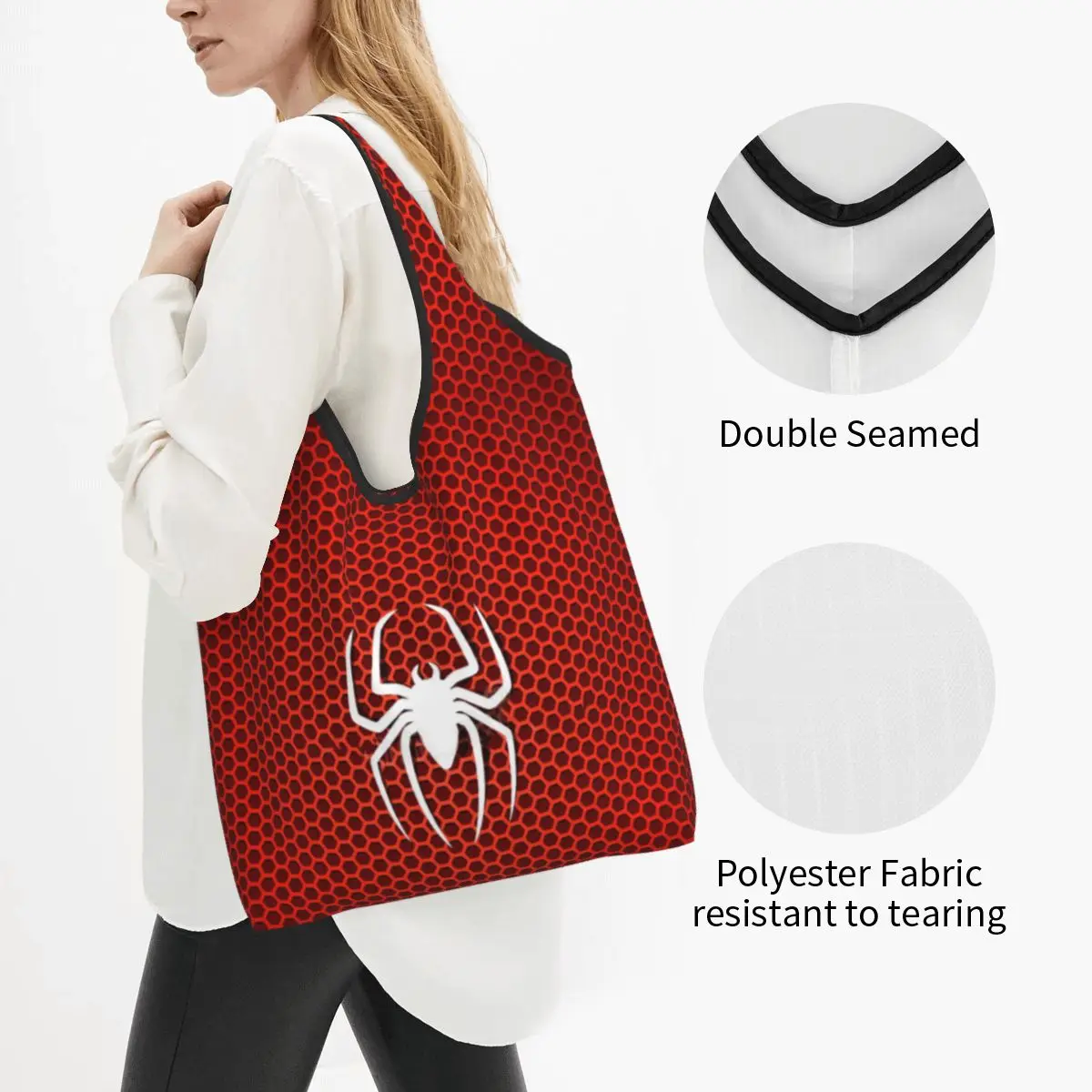 Custom Funny Spider Cobweb Hexagon Shopping Tote Bag Portable Spider Man Groceries Shoulder Shopper Bag