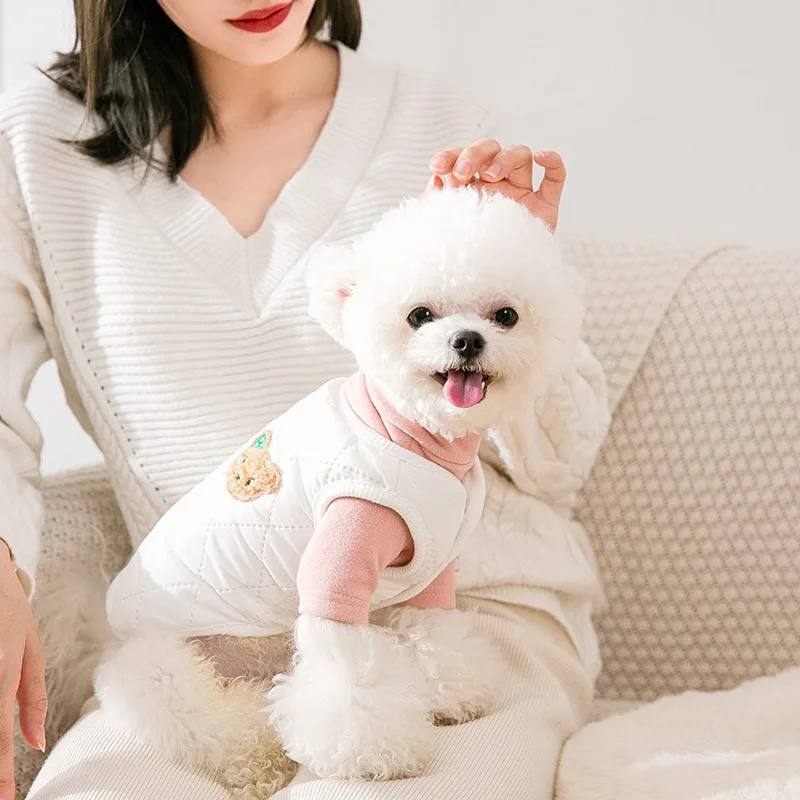 

Warm Puppy Vest Teddy Winter Clothes Poodle Sleeveless Open Button Shirt Small and Medium-sized Dog Padded Cotton Coat