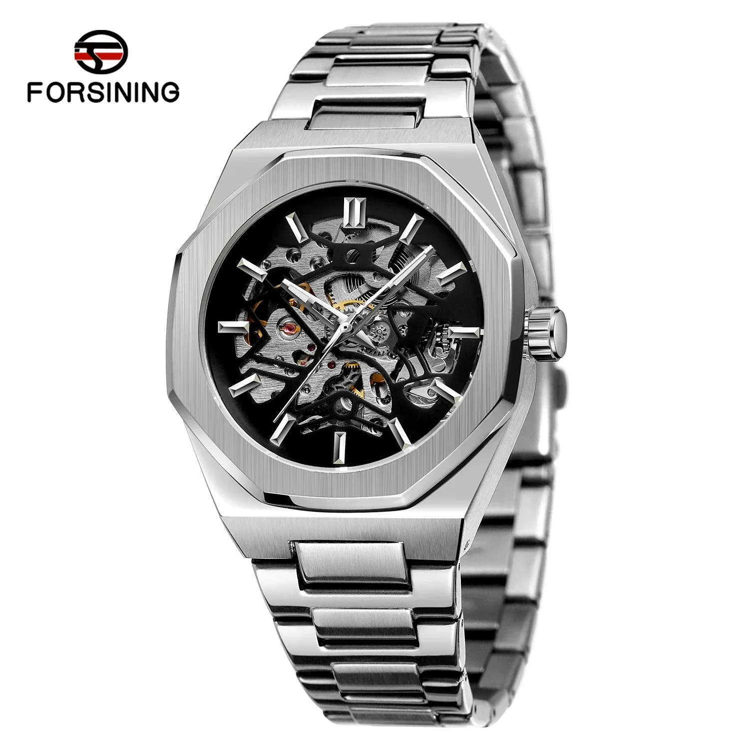 

Watches Men Waterproof Stainless Steel Automatic Chain Wristwatch Skeleton Mechanical Men Watch Relogio Masculino